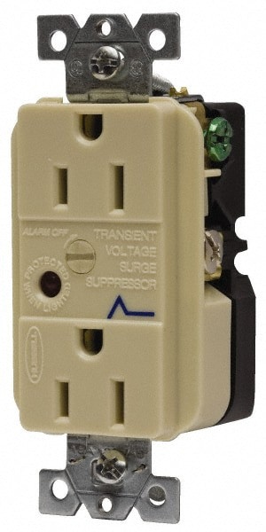 Straight Blade Duplex Receptacle: NEMA 5-15R, 15 Amps, Self-Grounding