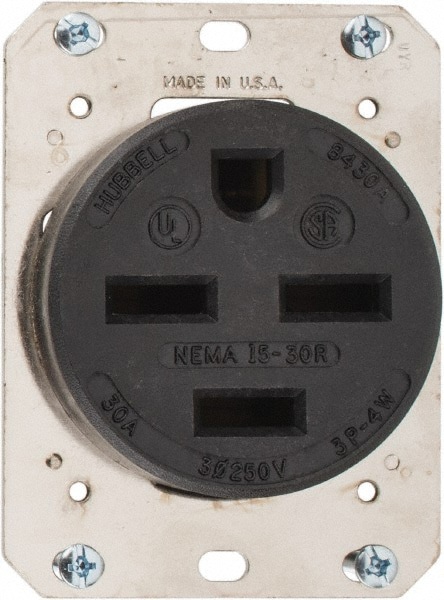 Straight Blade Single Receptacle: NEMA 15-30R, 30 Amps, Self-Grounding