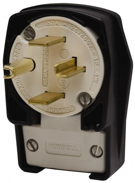 Straight Blade Plug: 15-30P, 250VAC, Black & White