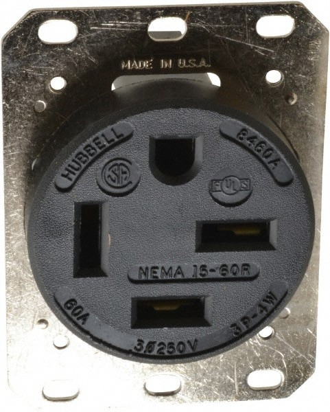 Straight Blade Single Receptacle: NEMA 15-60R, 60 Amps, Self-Grounding