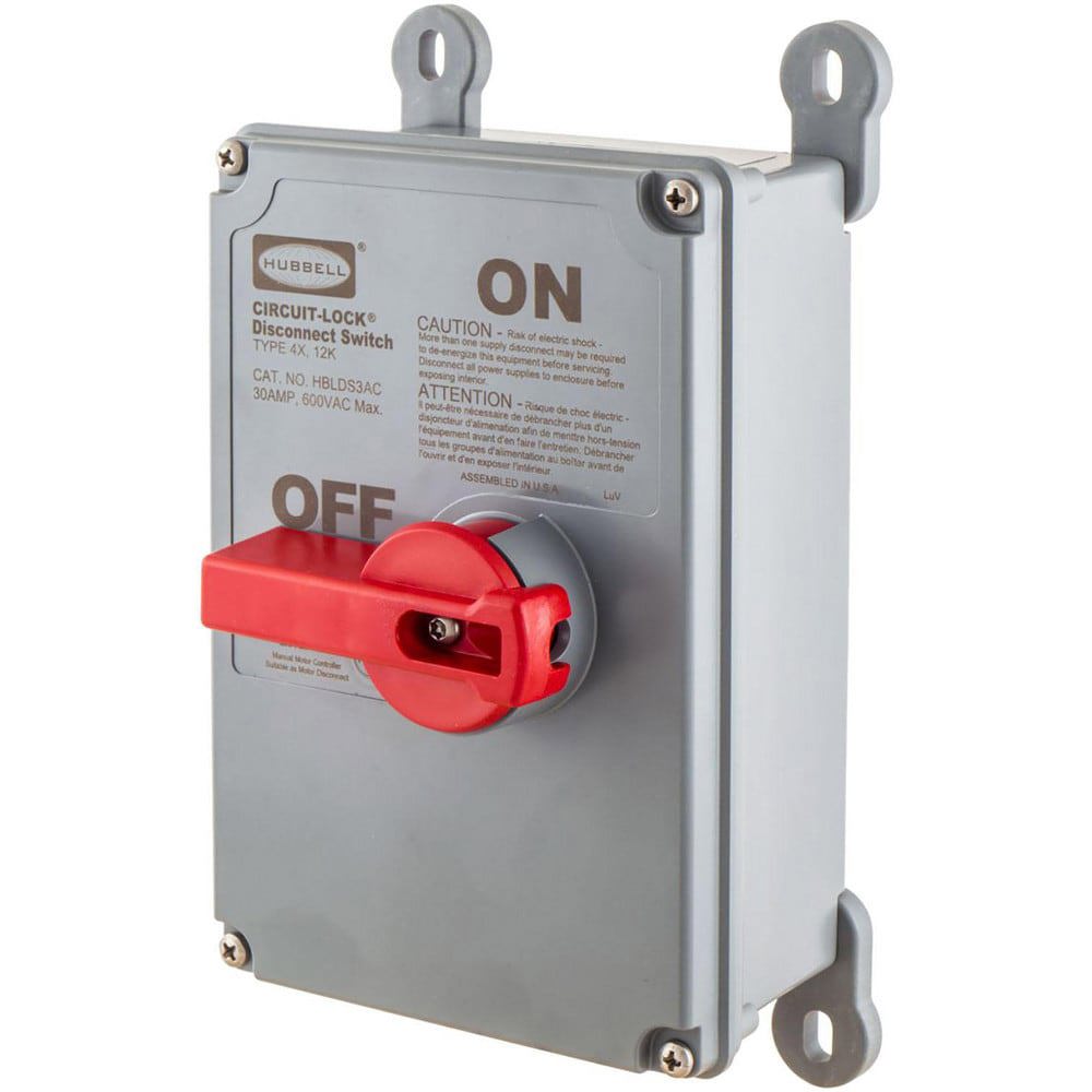 Cam & Disconnect Switches; Enclosure Type: Enclosed ; Fused: Non-Fused ; Amperage: 30.0000 ; Voltage: 600V AC ; Horsepower at 1 Phase: 1 @ 120V AC, 2.5 @ 220-277V AC, 5 @ 480V AC ; Horsepower at 3 Phase: 5 @ 208-240V AC, 10 @ 480V AC, 10 @ 600V AC