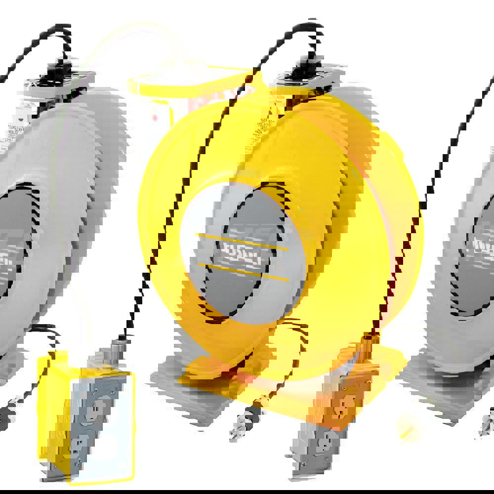 Cord & Cable Reel: 45' Long, Duplex Outlet Box with GFCI & Single Outlet End