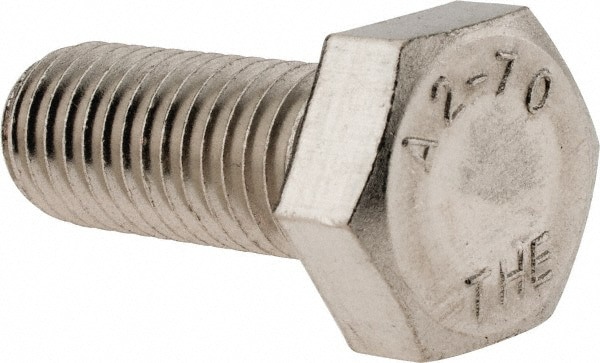 Hex Head Cap Screw: M12x1.75, 30.00 mm Length Under Head, Grade 18-8 & Austenitic Grade A2 Stainless Steel