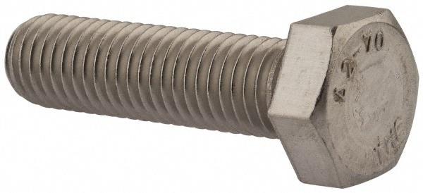 Hex Head Cap Screw: M12 x 1.75 x 45 mm, Grade 18-8 & Austenitic Grade A2 Stainless Steel, Uncoated