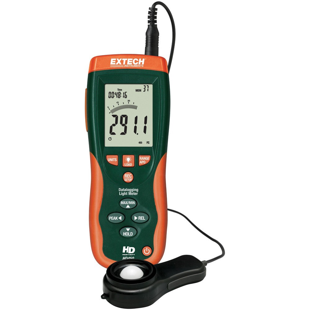 Light Meters; Compatible Lighting: All Visible Light ; Maximum Measurement: 40,000 Fc; 400,000 Lux ; Minimum Measurement: 0 Fc; 0 Lux ; Accuracy: 15% ; Sensor Type: Remote ; Display Type: LCD