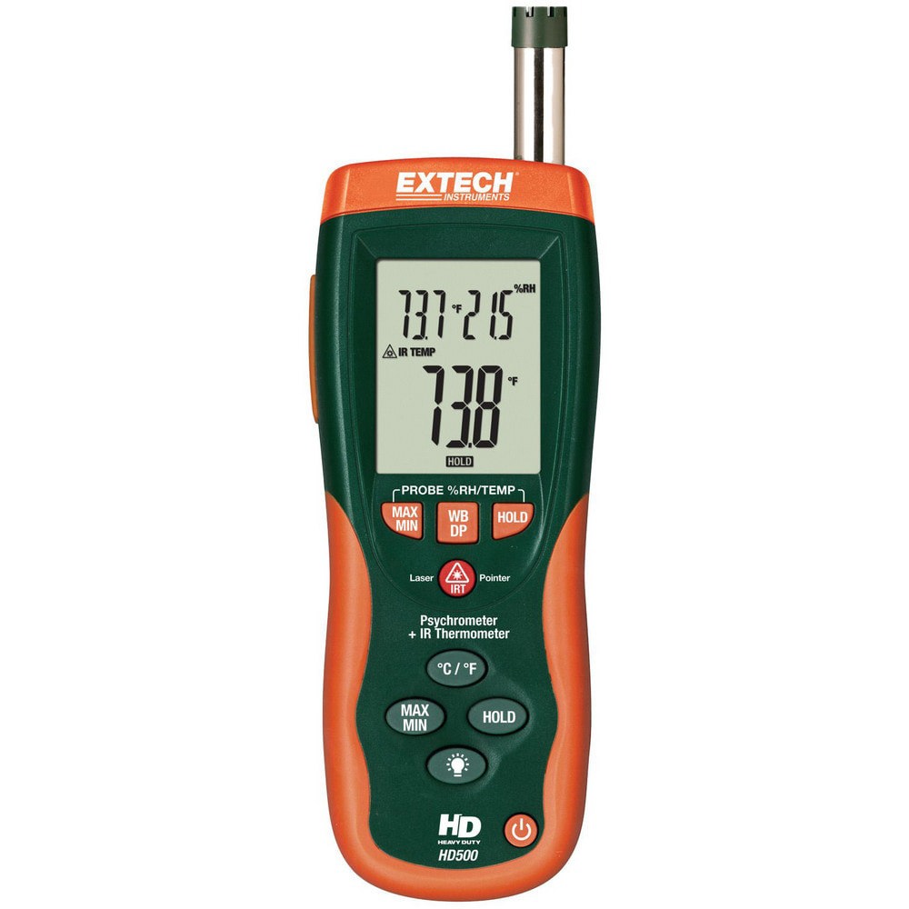 Digital Psychrometers; Minimum Dew Point: -90.40F ; Minimum Humidity: 0 ; Maximum Dew Point: 1400F ; Minimum Temperature: 14 ; Maximum Temperature: 140F ; Resolution (Degrees): 40F; 20C