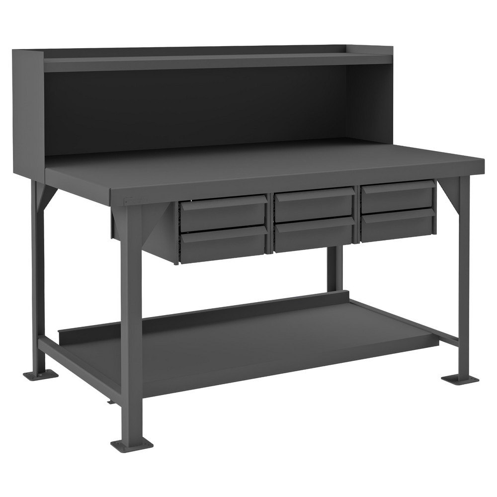 Stationary Work Benches, Tables; Bench Style: Heavy-Duty Work Bench with Riser ; Edge Type: Rounded ; Leg Style: Fixed ; Depth (Inch): 36in ; Color: Gray ; Maximum Height (Inch): 34-1/4in