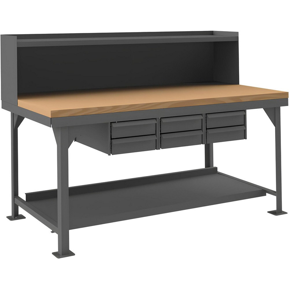 Stationary Work Benches, Tables; Bench Style: Heavy-Duty Work Bench with Riser ; Edge Type: Rounded ; Leg Style: Fixed ; Depth (Inch): 36in ; Color: Gray ; Maximum Height (Inch): 34-1/4in