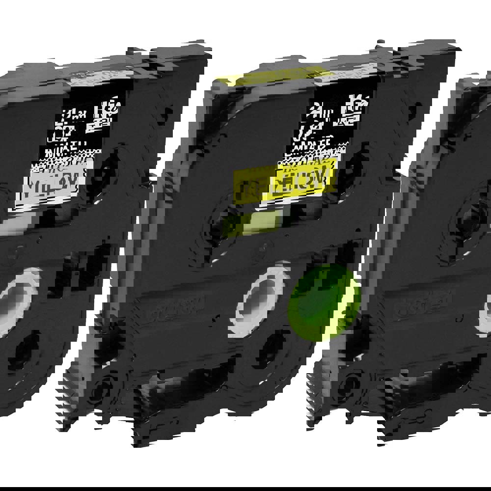 Label Tape Ribbon: 26.2' Long, Black & Yellow, Polyester