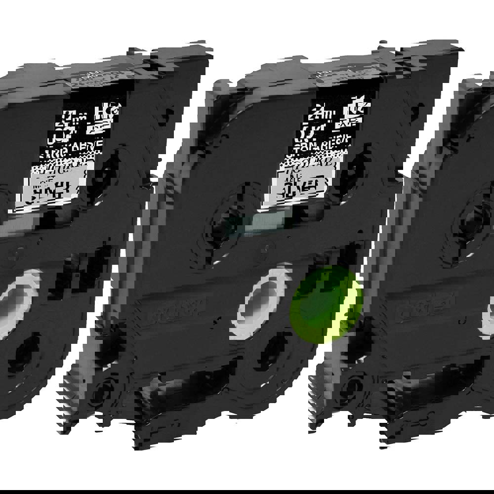 Label Tape Ribbon: 26.2' Long, Black & Matte Silver, Polyester