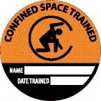Pack of 25 Confined Space Trained - Name ____ Date Trained ____, Hard Hat Labels