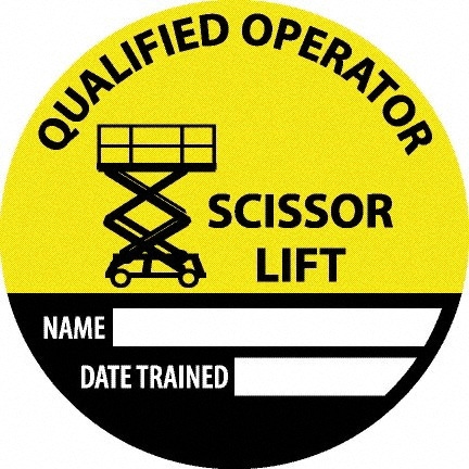 Pack of 25 Safety Trained Scissor Lift - Name ____ Date Trained ____, Hard Hat Labels