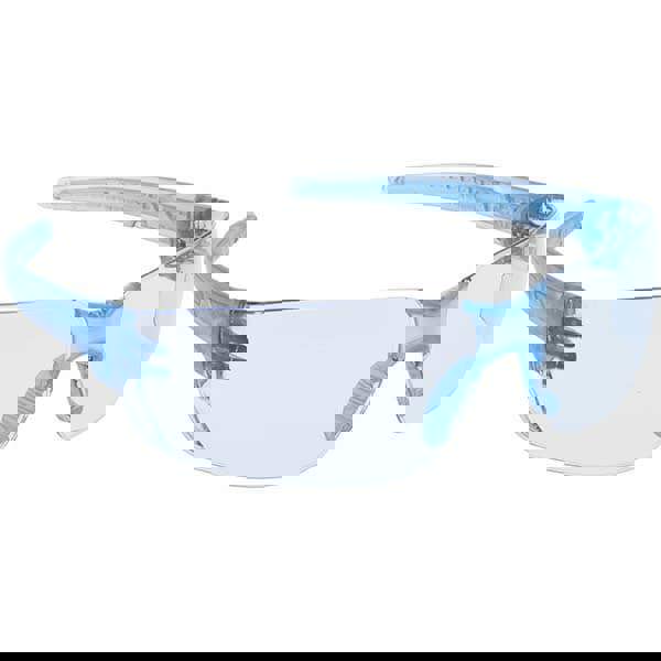 Safety Glasses: Anti-Fog, Polycarbonate, Blue Lenses, Frameless