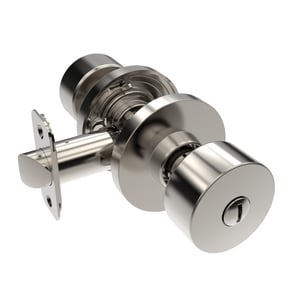 Shaker Knob Privacy Door Lock, Round Rosette in Satin Nickel