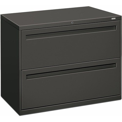Horizontal File Cabinet: 2 Drawers, Steel, Charcoal