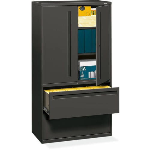 Horizontal File Cabinet: 2 Drawers, Steel, Charcoal