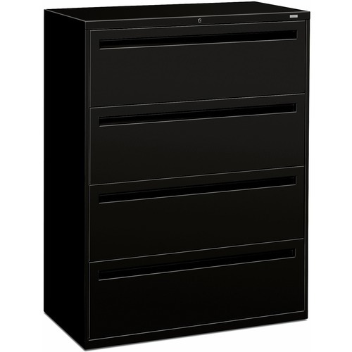 Horizontal File Cabinet: 4 Drawers, Steel, Black
