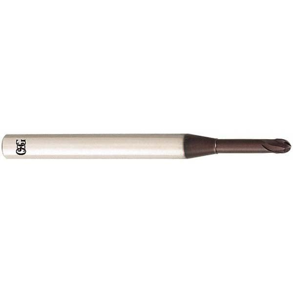 Ball End Mill: 1.00 mm Dia, 1.00 mm LOC, 2 Flute, Solid Carbide