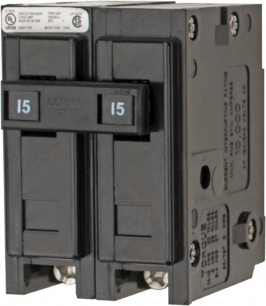 15 Amp, 120/240 VAC, 24 VDC, 48 VDC, 80 VDC, 2 Pole, Plug In Miniature Circuit Breaker
