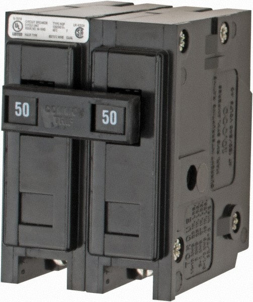 50 Amp, 120/240 VAC, 24 VDC, 48 VDC, 80 VDC, 2 Pole, Plug In Miniature Circuit Breaker