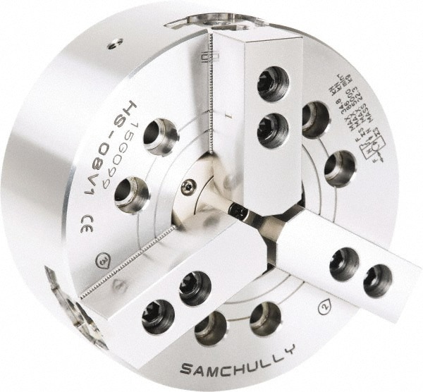 Hydraulic Power Lathe Chuck: 254 mm Dia, 3 Jaws, Plain Back Mount