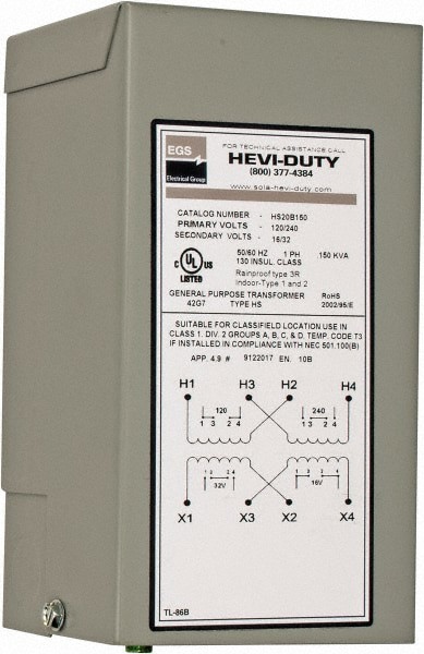 120/240 Input Volt, 16/32 Output Volt, 60 Hz, Buck Boost Transformer