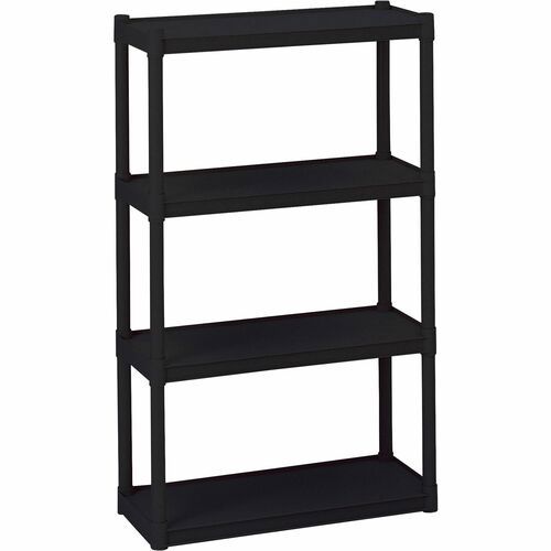 Plastic Shelving; Type: Open Shelving; Shelf Style: Solid; Width (Inch): 32; Depth: 13; Features: Heavy-Duty; Solid Surface Shelve; Easy Snap-Together Assembly; Number of Shelves: 4; Color: Black; Color: Black; EPP GSA Codes: AQ - CPG(Comprehensive Procur