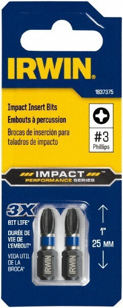 Phillips Screwdriver Insert Bit: #3 Point, 1/4