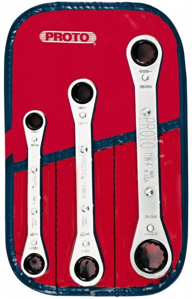 Ratcheting Box Wrench Set: 3 Pc, 1/2