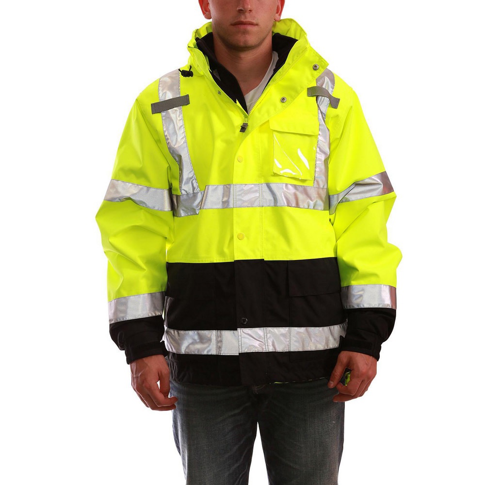 Rain & Chemical Wear; Garment Style: Jacket ; Size: 3X-Large ; Gender: Unisex ; Color: Fluorescent Yellow-Green; Black ; Sleeve Length: 40in ; Seam Style: Double-Stitched; Taped