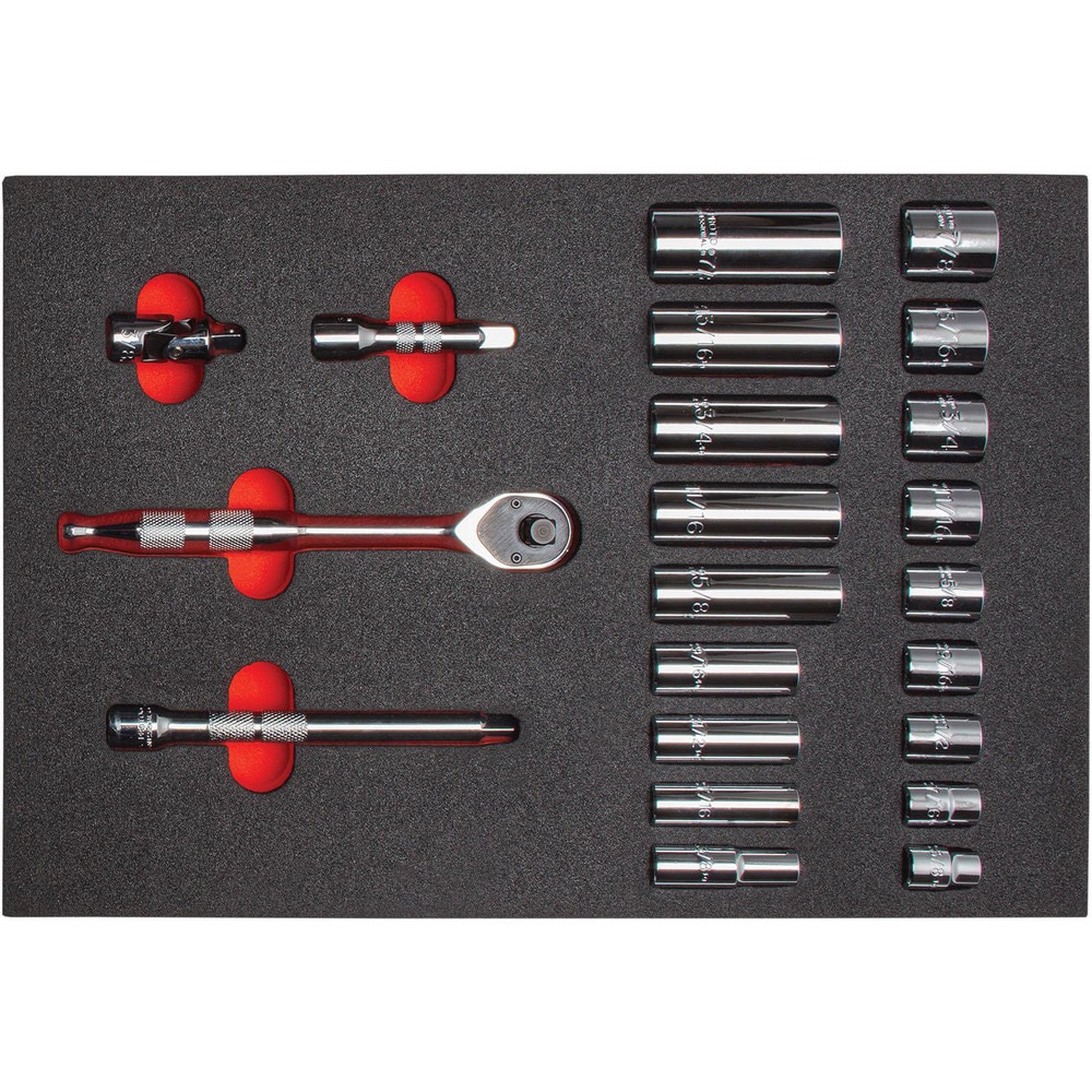 Socket Sets; Set Type: Socket Set ; Drive Size: 3/8 ; Tool Type: Socket Set ; Material: Steel ; Number Of Pieces: 22 ; Number Of Points: 6
