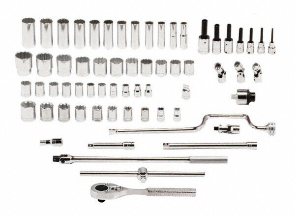 Deep Standard Socket Set: 65 Pc, 1/2