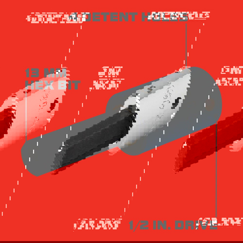 Hand Hex & Torx Bit Sockets; Socket Type: Hex Bit Socket ; Hex Size (mm): 13.000 ; Insulated: No ; Tether Style: Tether Ready ; Material: Steel ; Finish: Chrome