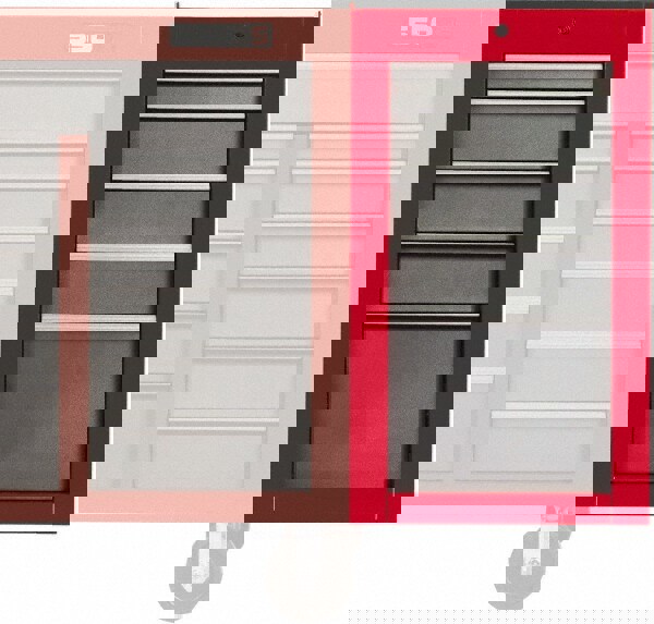 Side Cabinet: 5 Drawer, Red & Gray, Steel