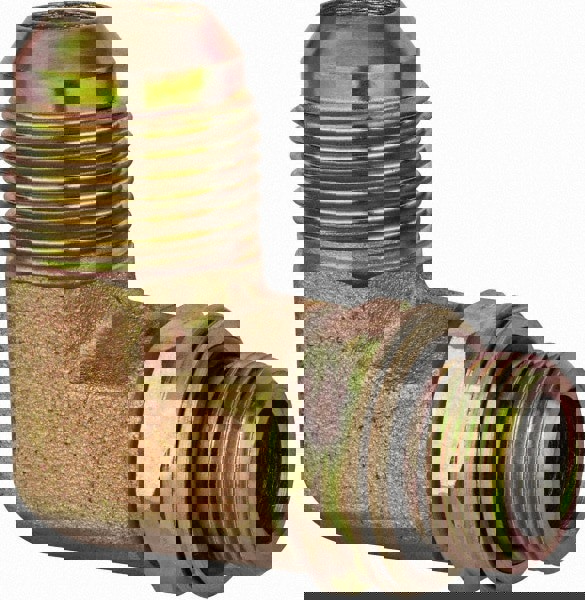 Industrial Pipe 90 &deg; Elbow Adapter: 1-1/16-12 x M22 x 1.5 Male Thread, MJIC x Male Metric