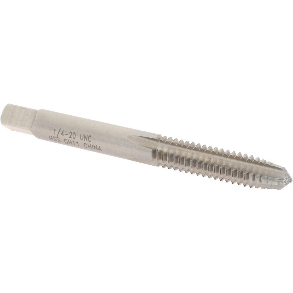 Straight Flute Tap: 1/4-20 UNC, 4 Flutes, Plug, High Speed Steel, Bright/Uncoated