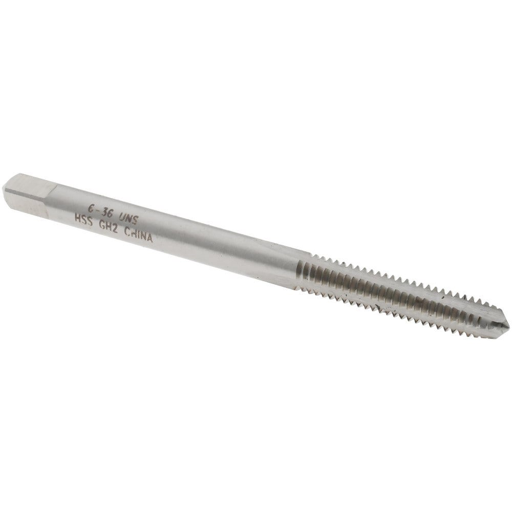 Straight Flute Tap: #6-36 UNS, 3 Flutes, Plug, 3B Class of Fit, High Speed Steel, Bright/Uncoated