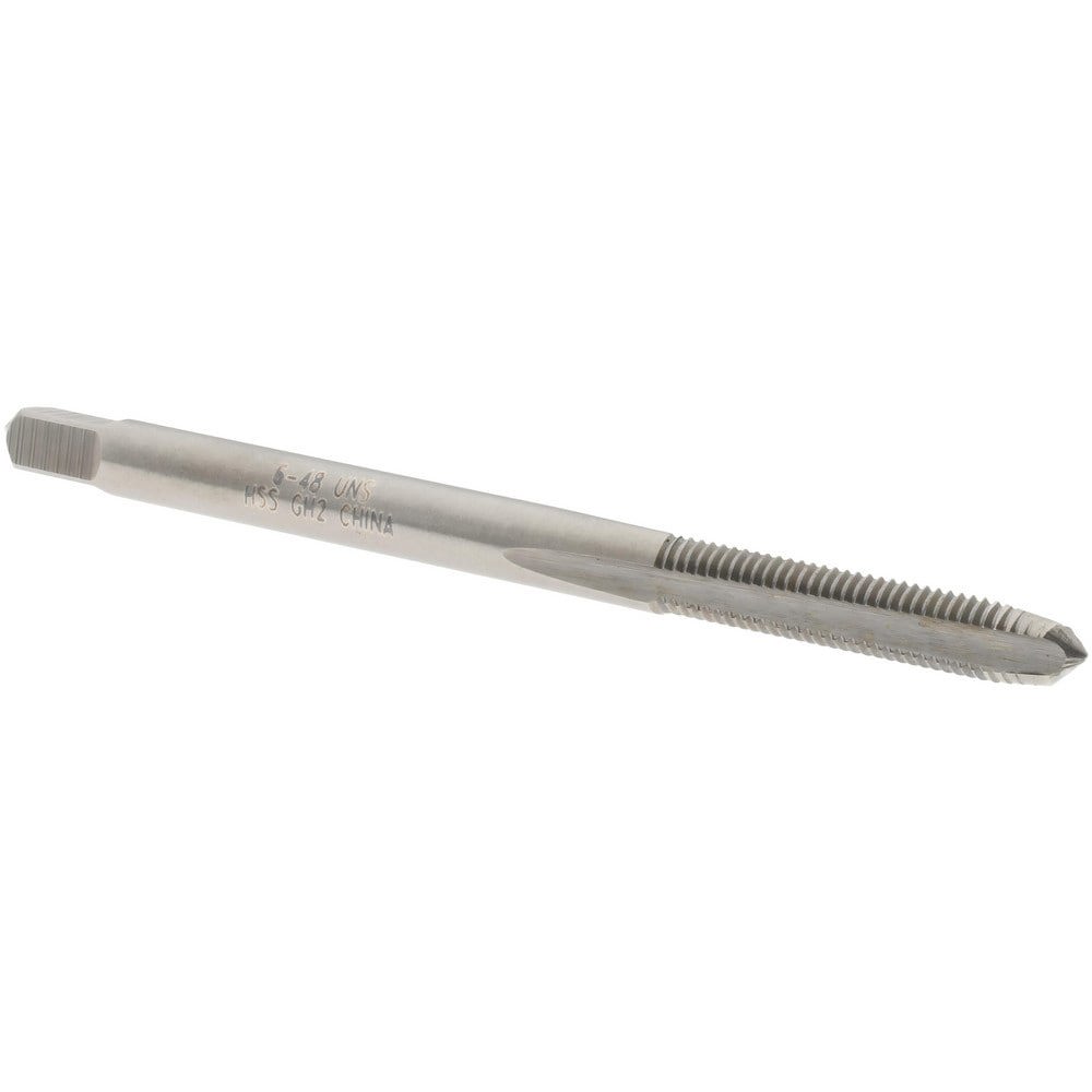 Straight Flute Tap: #6-48 UNS, 3 Flutes, Plug, High Speed Steel, Bright/Uncoated