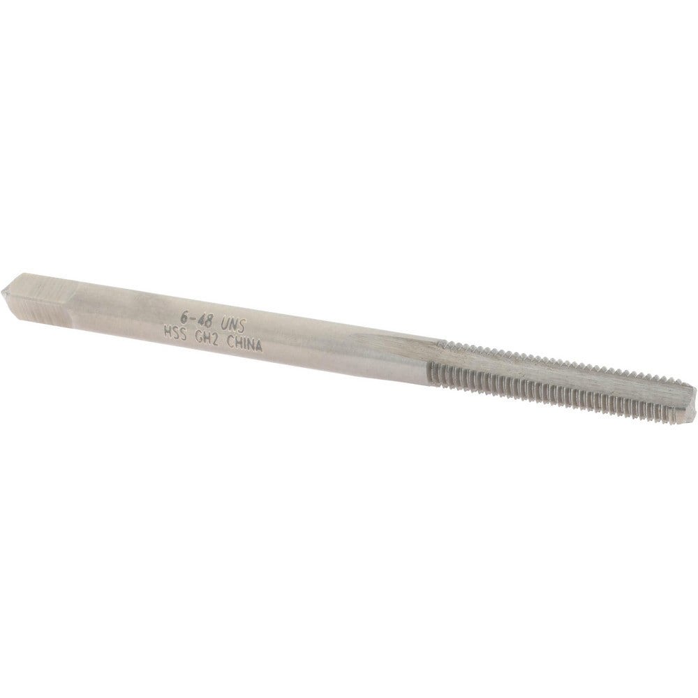 Straight Flute Tap: #6-48 UNS, 3 Flutes, Bottoming, High Speed Steel, Bright/Uncoated