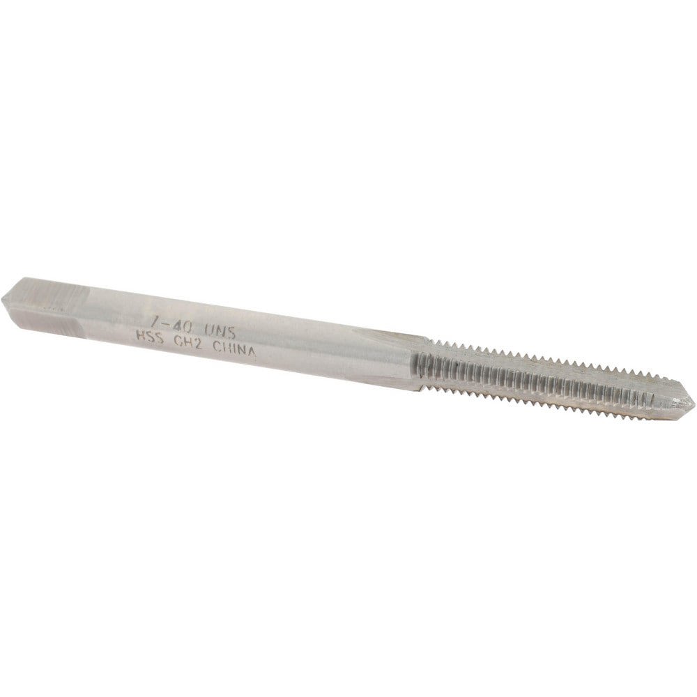 Straight Flute Tap: #7-40 UNS, 3 Flutes, Plug, 3B Class of Fit, High Speed Steel, Bright/Uncoated
