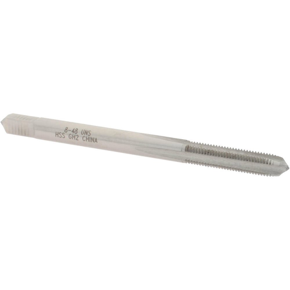 Straight Flute Tap: #8-48 UNS, 4 Flutes, Plug, 3B Class of Fit, High Speed Steel, Bright/Uncoated