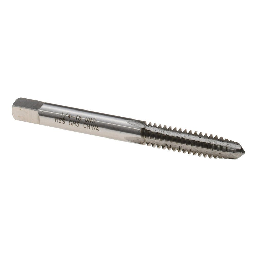 Straight Flute Tap: 1/4-18 UNS, 4 Flutes, Plug, 3B Class of Fit, High Speed Steel, Bright/Uncoated