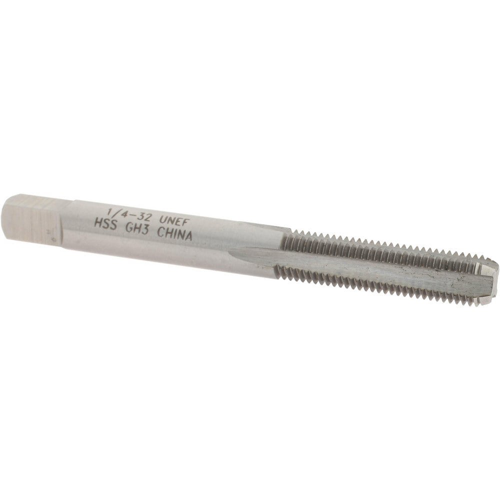 Straight Flute Tap: 1/4-32 UNEF, 4 Flutes, Bottoming, High Speed Steel, Bright/Uncoated