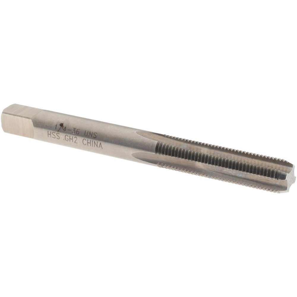 Straight Flute Tap: 1/4-36 UNS, 4 Flutes, Bottoming, High Speed Steel, Bright/Uncoated