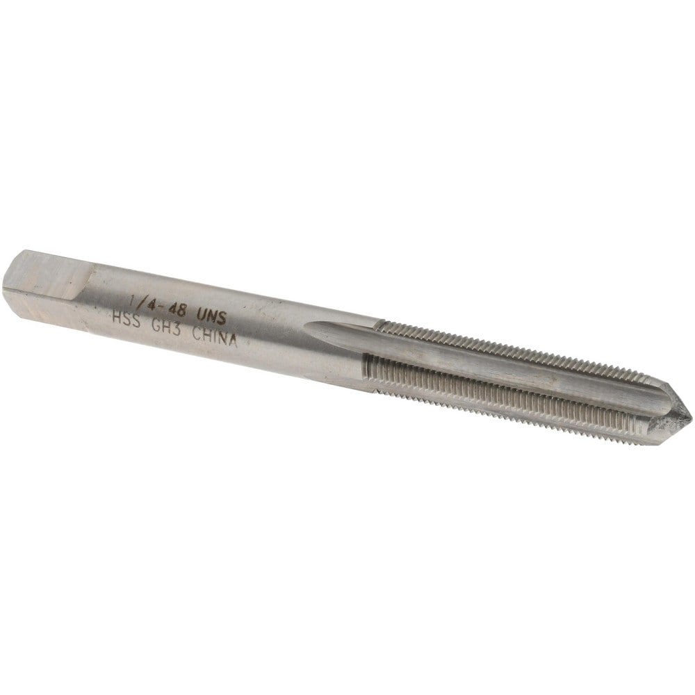 Straight Flute Tap: 1/4-48 UNS, 4 Flutes, Plug, 3B Class of Fit, High Speed Steel, Bright/Uncoated