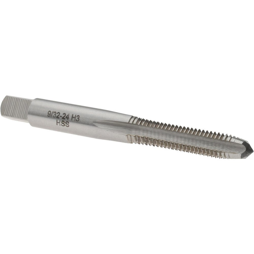 Straight Flute Tap: 9/32-24 UNS, 4 Flutes, Plug, 3B Class of Fit, High Speed Steel, Bright/Uncoated