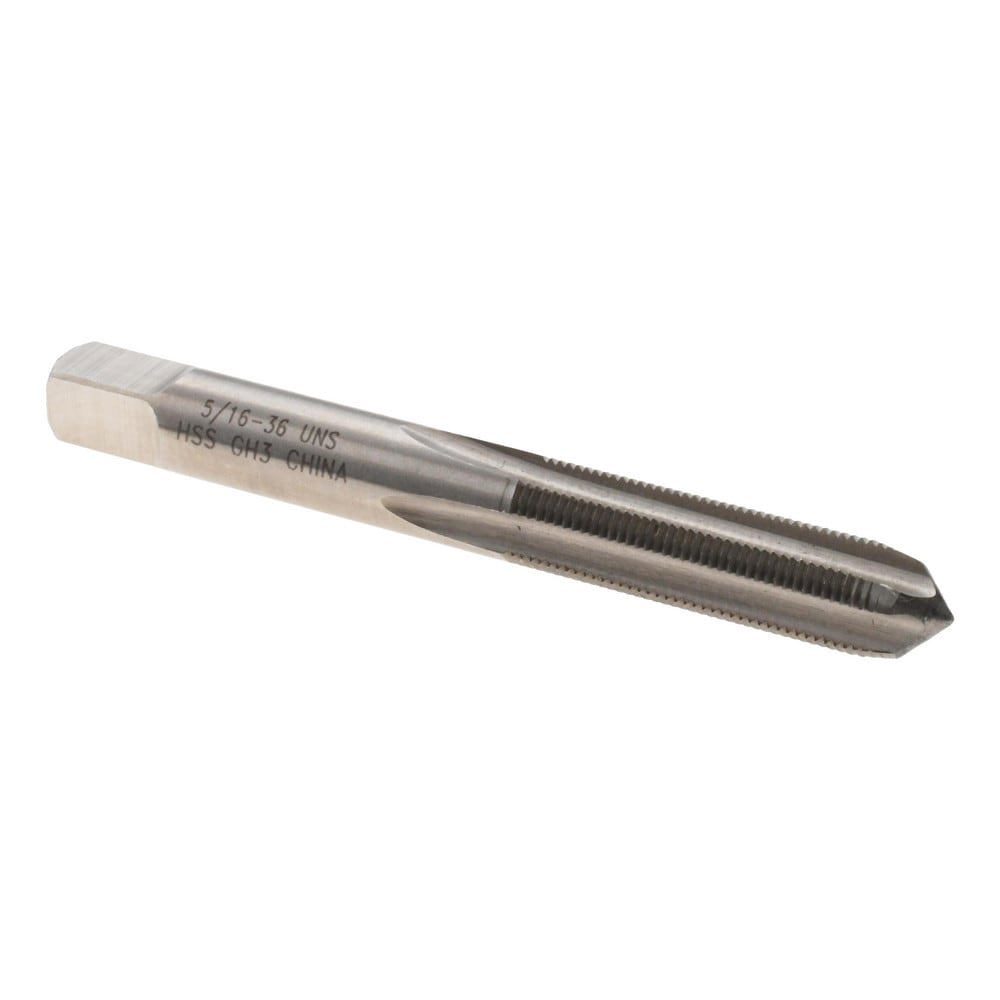 Straight Flute Tap: 5/16-36 UNS, 4 Flutes, Plug, High Speed Steel, Bright/Uncoated