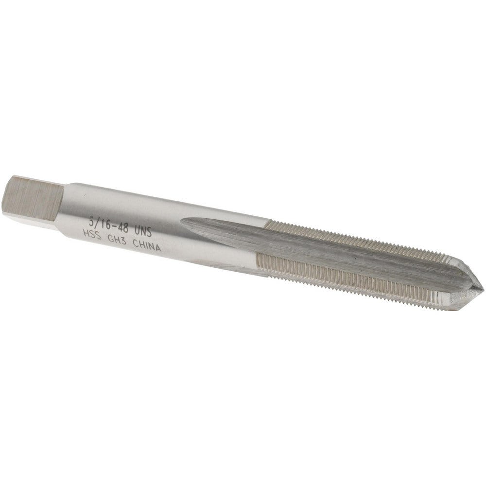 Straight Flute Tap: 5/16-48 UNS, 4 Flutes, Plug, 3B Class of Fit, High Speed Steel, Bright/Uncoated