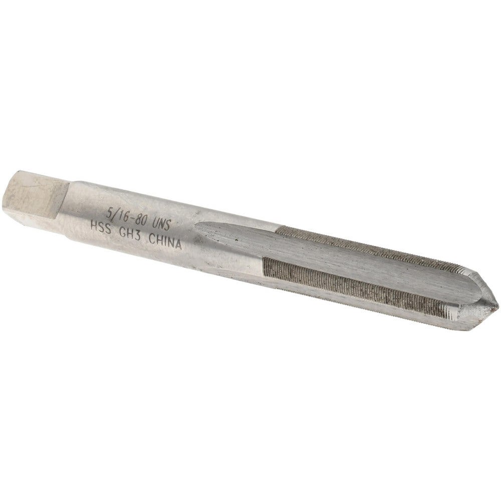 Straight Flute Tap: 5/16-80 UNS, 4 Flutes, Plug, 3B Class of Fit, High Speed Steel, Bright/Uncoated
