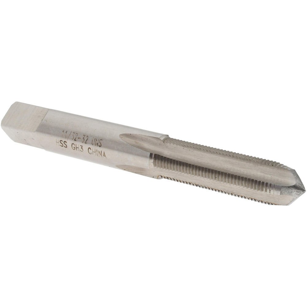Straight Flute Tap: 11/32-32 UNS, 4 Flutes, Plug, 3B Class of Fit, High Speed Steel, Bright/Uncoated